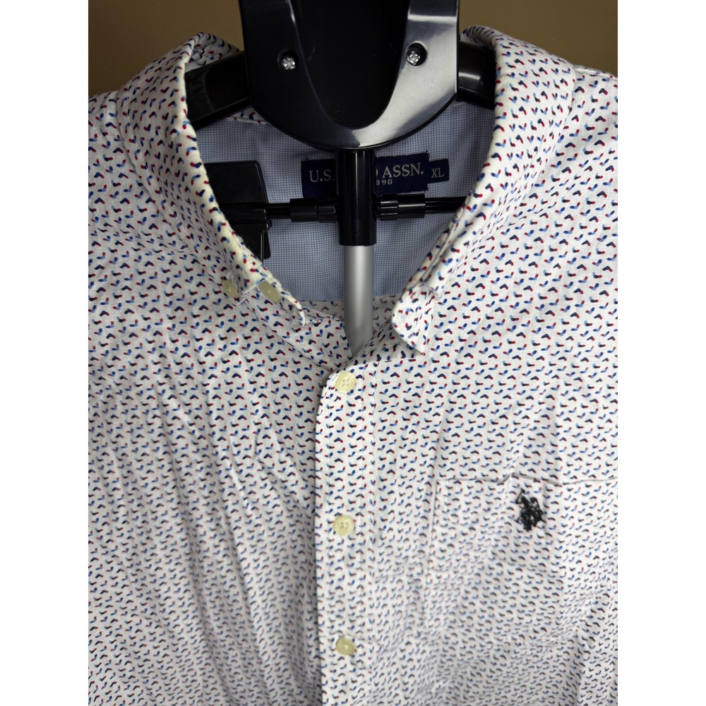 US Polo Assn Mens XL Button Down Shirt Stretch Geometric Print White